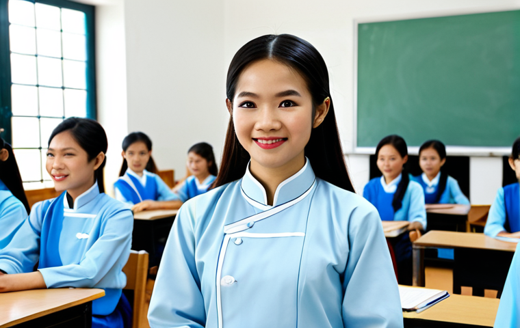 Cultivating Confidence**

"A young Vietnamese student confidently presenting a project in a modern classroom, fully clothed in traditional Ao Dai, appropriate attire, safe for work, perfect anatomy, natural proportions, encouragement from classmates, professional photography, high quality. Focus on positive body language and friendly environment. Modest and family-friendly."

**