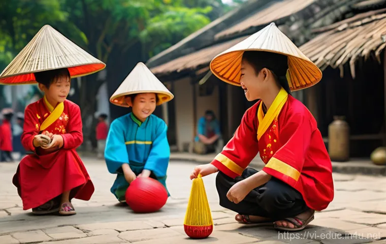 사회과 교수 전략 - **Prompt:** A vibrant and lively scene of Vietnamese children, aged 10-14, re-enacting an "old Tet m...