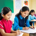 Home 19 다문화 교육 방법론 - A vibrant multicultural classroom scene in a Vietnamese school, showing diverse students from variou...